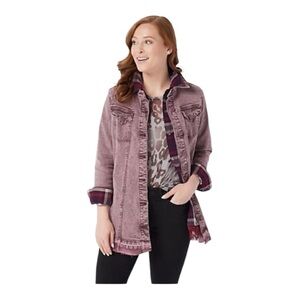 LOGO by Lori Goldstein Button Front Denim Jacket Released Hem Vintage Purple